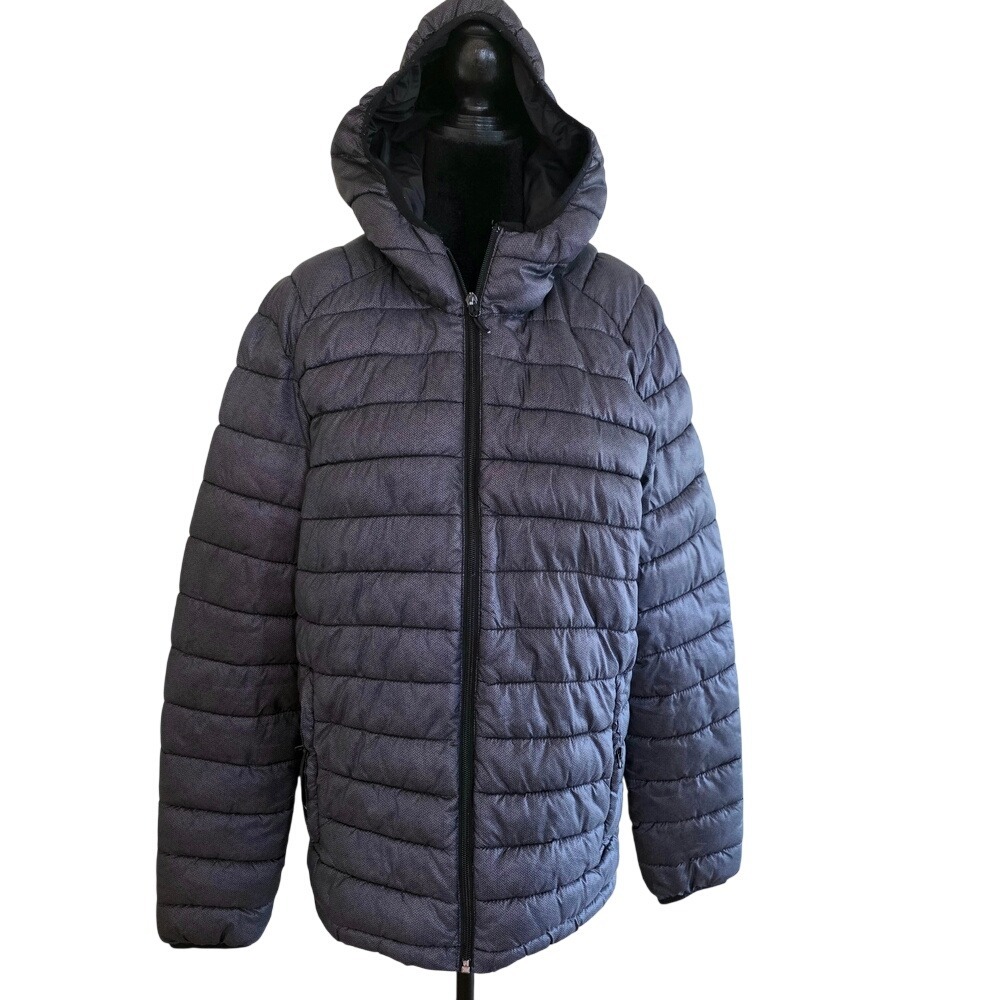 7X Ray Exposure Mens Grey Chevron Pattern Puffer Jacket Hooded Full‎ Zip Medium